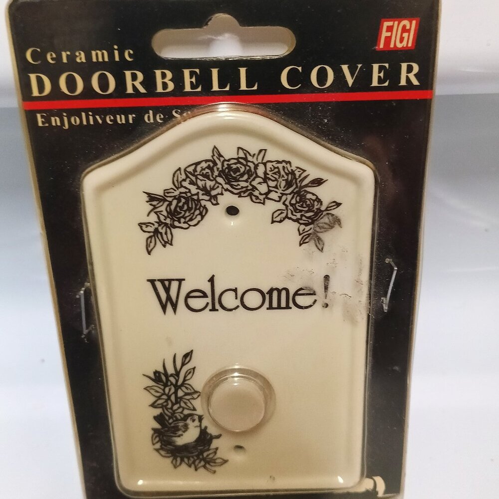 FIGI Ceramic Door Bell Cover Illuminated Button White Welcome! Design NOS